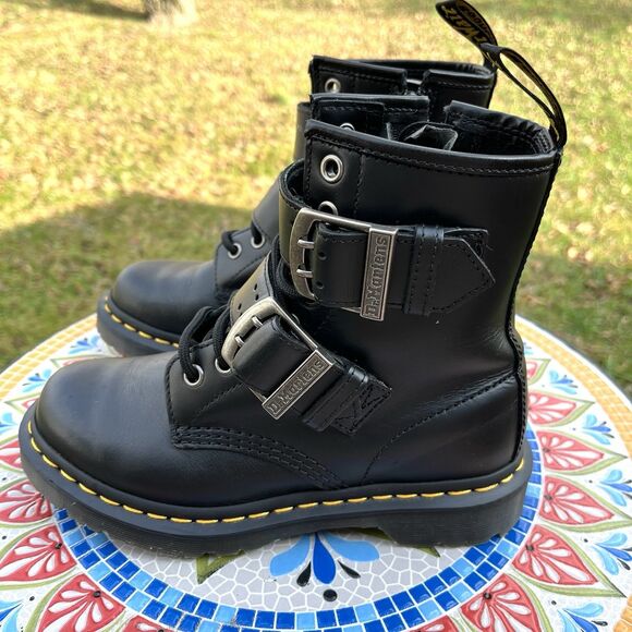 Dr. Doc Martens Women's Size 5 Bex Double 1460 Strap 8-Eye Lace Up Black Boots - Picture 2 of 9